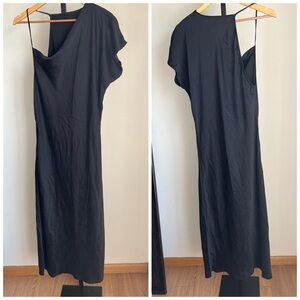 KES Black Assumetrical Full Length Black Dress Silk